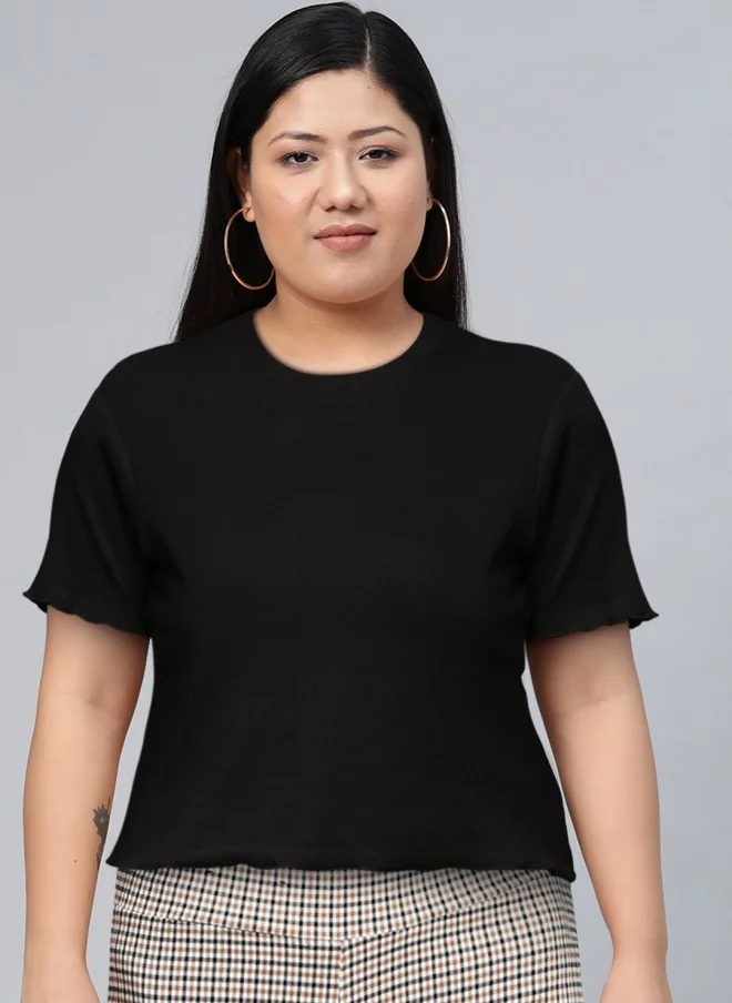 SASSAFRAS Black Crop Ribbed Top for Women