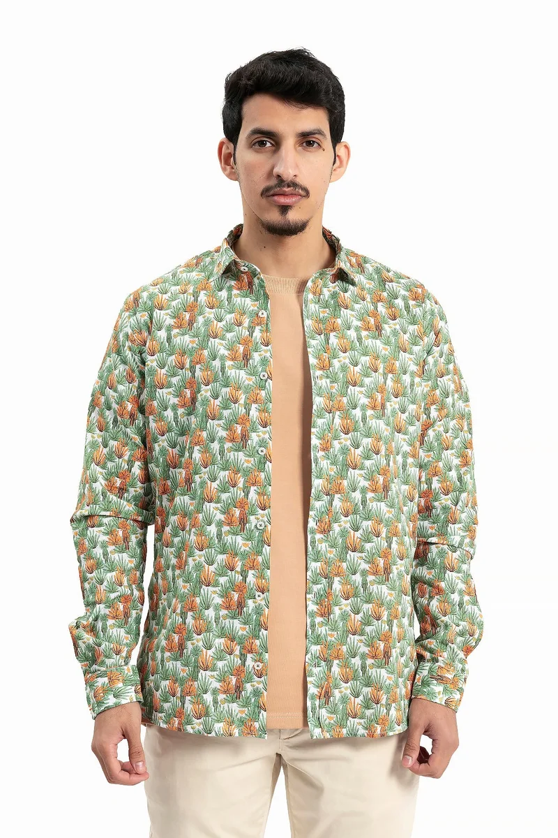 Wecre8 Men Green and Brown Cactus Print Shirt By WECRE8