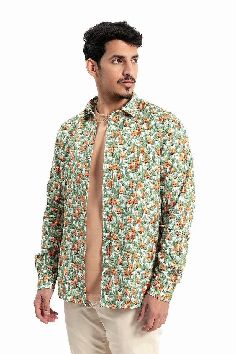 Wecre8 Men Green and Brown Cactus Print Shirt By WECRE8