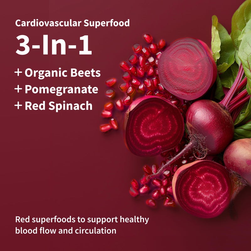 SNAP SUPPLEMENTS Heart Beets CARDIOVASCULAR SUPERFOOD Mixed Berry Flavor 10 STICK PACKS DIETARY SUPPLEMENT I NET WEIGHT 2.85OZ (80.8G) - Image 2