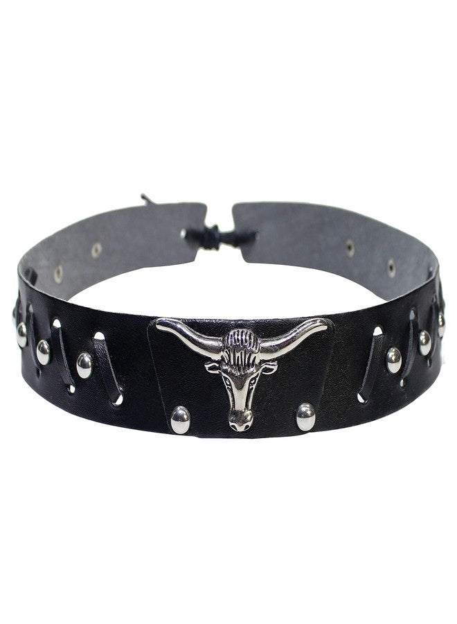 TARINI Adjustable PU Leather Hat Band for Cowboy Hats, Western Style Removable Hat Band with Bull Head Decor - Image 1