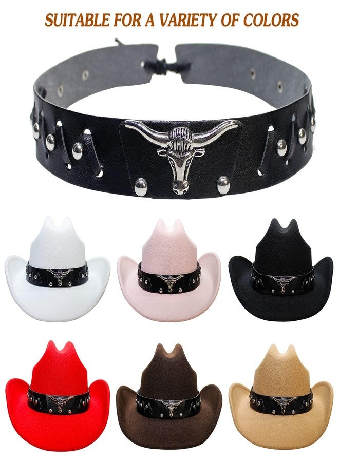 TARINI Adjustable PU Leather Hat Band for Cowboy Hats, Western Style Removable Hat Band with Bull Head Decor - Image 4