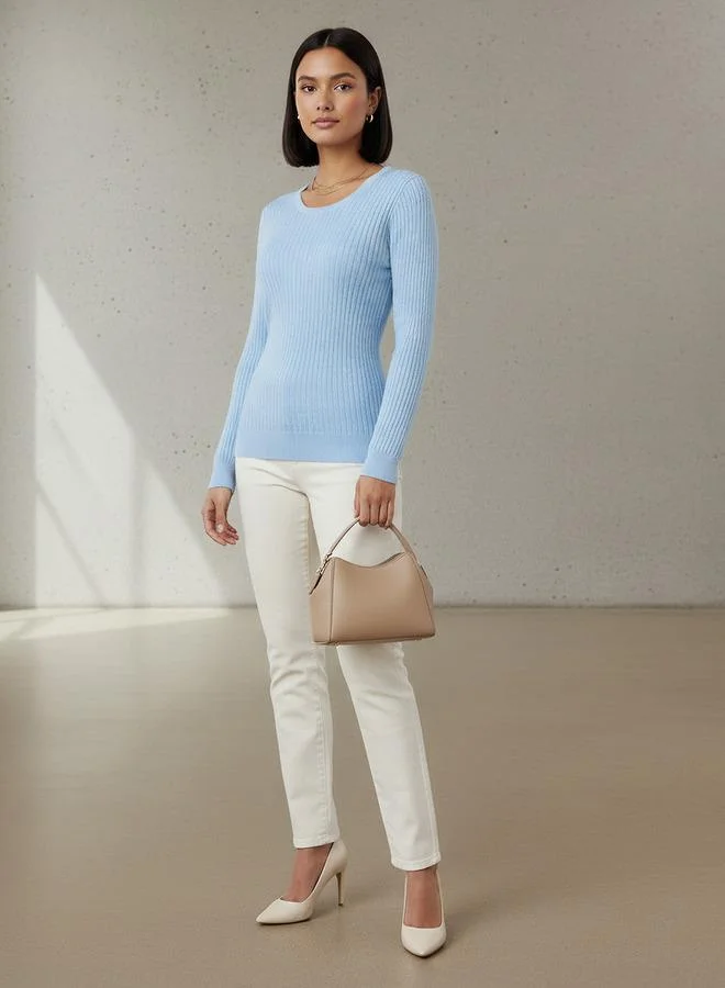 2Xtremz 2Xtremz Slim Fit Textured Round Neck Tricot Sweater