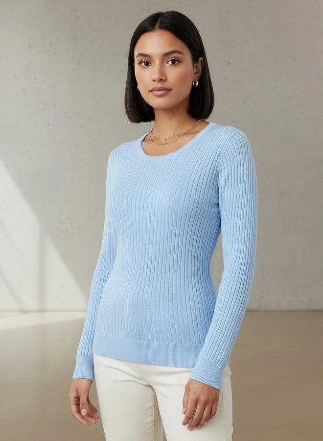 2Xtremz 2Xtremz Slim Fit Textured Round Neck Tricot Sweater