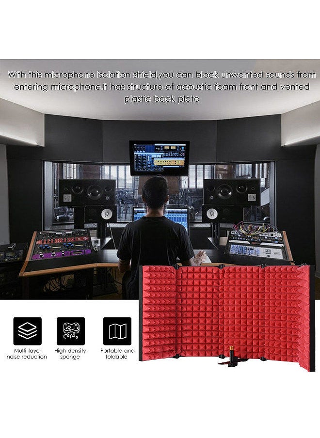 Generic - 5-door Professional Studio Recording Microphone Isolation Shield Folding Pop Filter Microphone Wind Screen with High Density EVA Foam Sound Absorbing Recording Equipment - Image 1
