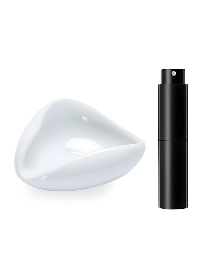 V60 صينية وزن القهوة ومجموعة البخاخ | صينية سيراميك بيضاء + زجاجة رذاذ سوداء | الاستخدام المنزلي والخارجي | مقاوم للصدأ وآمن للغسل في غسالة الصحون - Image 1