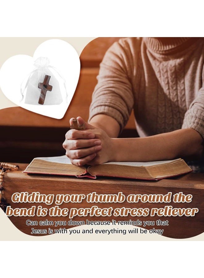 Brevynx Handmade 25Pcs Pocket Wooden Cross Fidget in bulk with Organza Bags - Stress Relief Cross My Heart for Christian, Religious Easter Day Gifts - Image 5