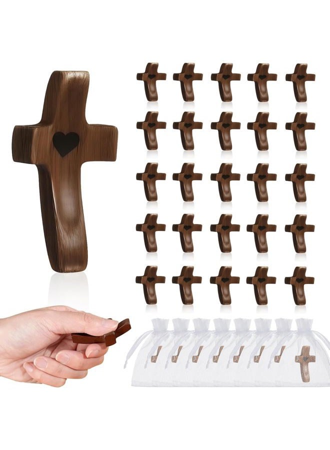 Brevynx Handmade 25Pcs Pocket Wooden Cross Fidget in bulk with Organza Bags - Stress Relief Cross My Heart for Christian, Religious Easter Day Gifts - Image 1