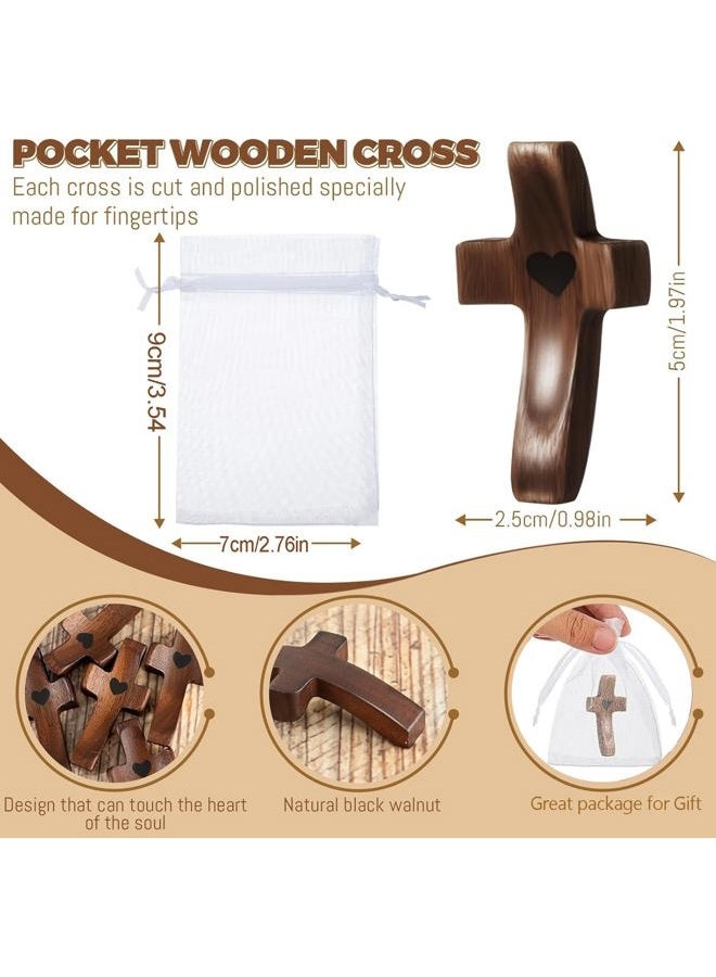 Brevynx Handmade 25Pcs Pocket Wooden Cross Fidget in bulk with Organza Bags - Stress Relief Cross My Heart for Christian, Religious Easter Day Gifts - Image 3
