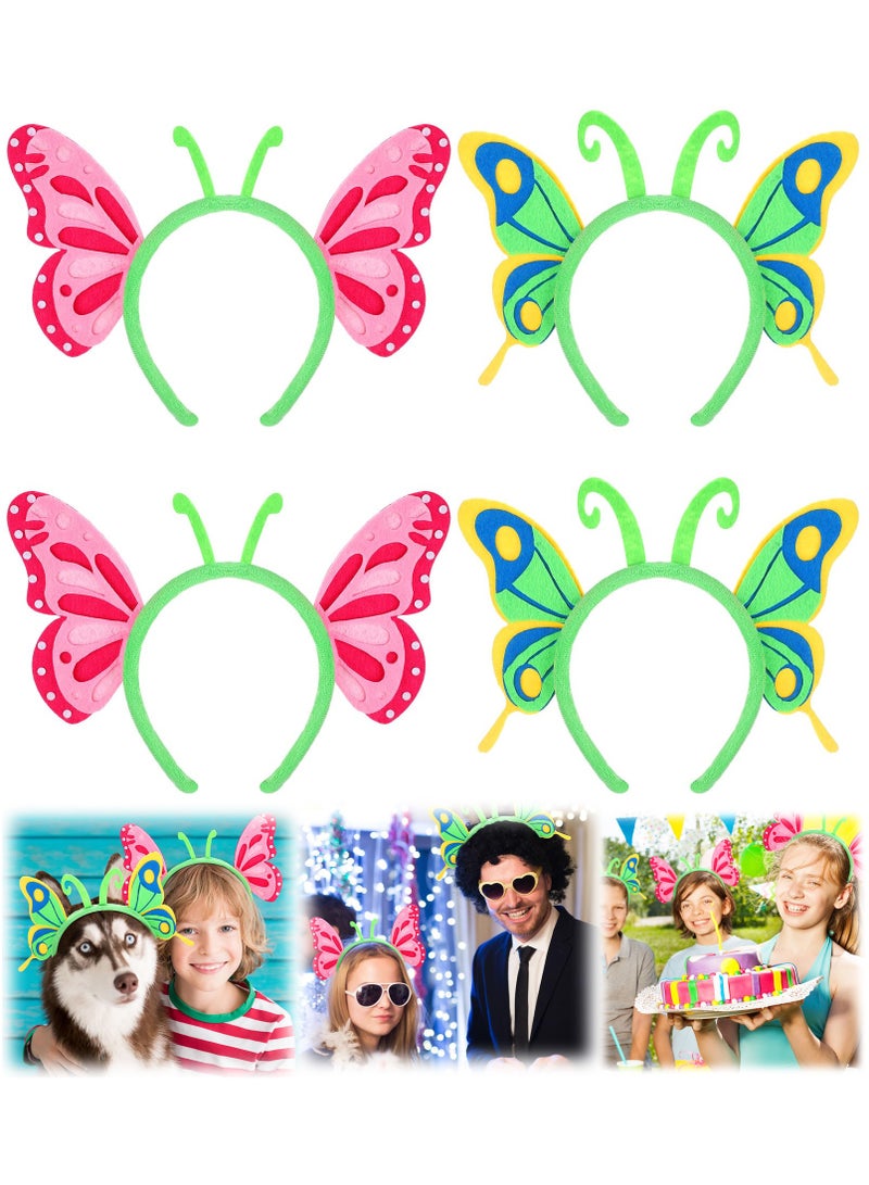 SYOSI 4 Pack Butterfly Headbands Felt Adjustable Wing Pink and Green Headwear for Kids Brithday Favor Children's Hair Hoops Kindergarten Performance Props Accessories Ball Head Ladybug  - Image 1
