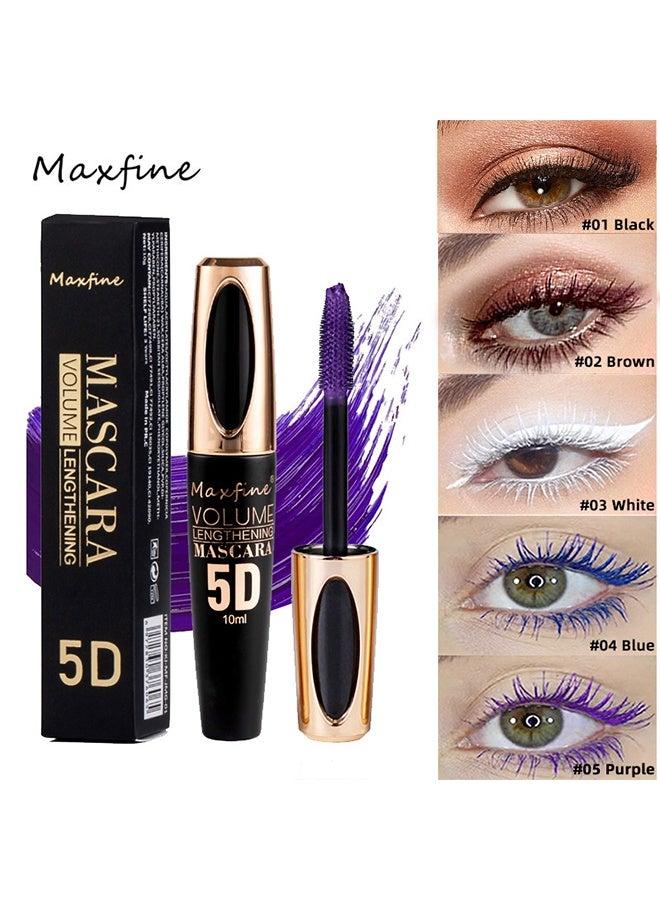 ماكس فاين ماسكارا 5D، ماسكارا ألياف الحرير 5D مقاومة للماء، رموش أطول وأكثر كثافة وفخامة، تدوم طويلاً، تمدد دراماتيكي، مقاومة للتلطخ، تركيبة مضادة للحساسية، #05 بنفسجي - Image 2
