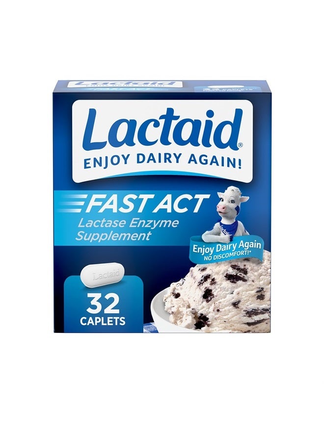 Lactaid Fast Act Lactose Intolerance Relief Caplets with Lactase Enzyme, 32 Travel Packs of 1-ct. - Image 1