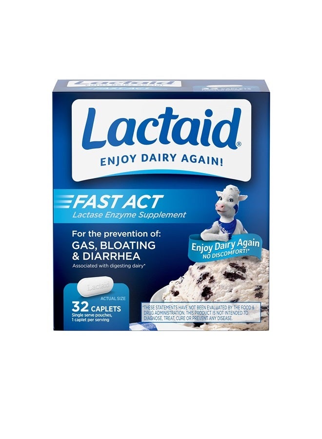 Lactaid Fast Act Lactose Intolerance Relief Caplets with Lactase Enzyme, 32 Travel Packs of 1-ct. - Image 2