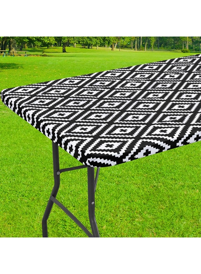 Smiry Rectangle Picnic Table Cloth, Waterproof Elastic Fitted Outdoor Tablecloths for 6 Foot Tables, Wipeable Flannel Backed Vinyl Table Cover for Camping, Dining and Indoor (30"x72", Black) - Image 1
