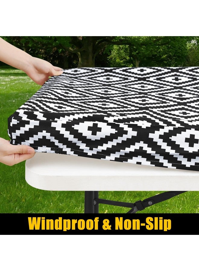 Smiry Rectangle Picnic Table Cloth, Waterproof Elastic Fitted Outdoor Tablecloths for 6 Foot Tables, Wipeable Flannel Backed Vinyl Table Cover for Camping, Dining and Indoor (30"x72", Black) - Image 2