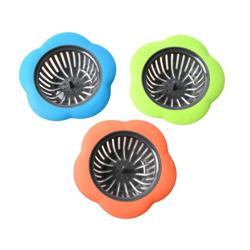 DORMICO Silicone Kitchen Sink Strainer, Plastic Basin Drain Stopper, Easy Clean Sink Drain Filter Basket, Traps Food Debris & Prevents Clogs (Pack of 3) - Image 1