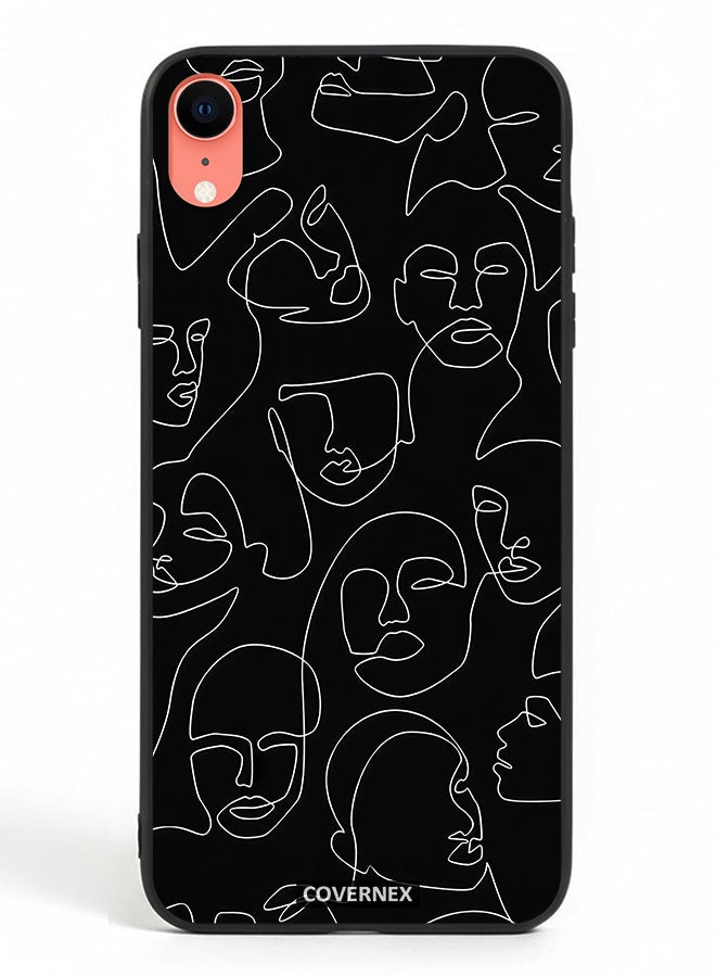 Covernex Apple iPhone XR Protective Case Cover Printed Featuring Abstract One Line Faces Art - Image 2