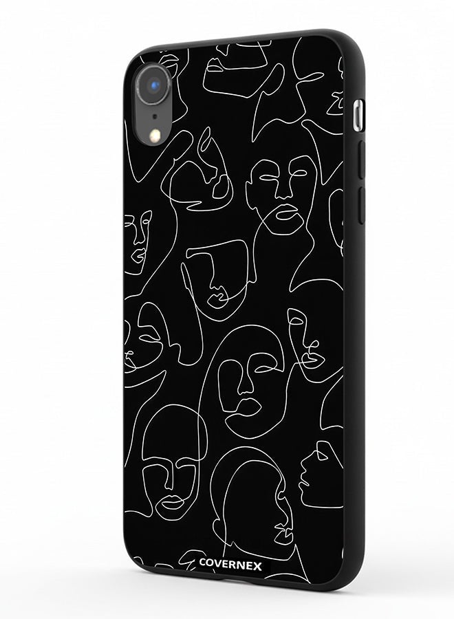 Covernex Apple iPhone XR Protective Case Cover Printed Featuring Abstract One Line Faces Art - Image 1