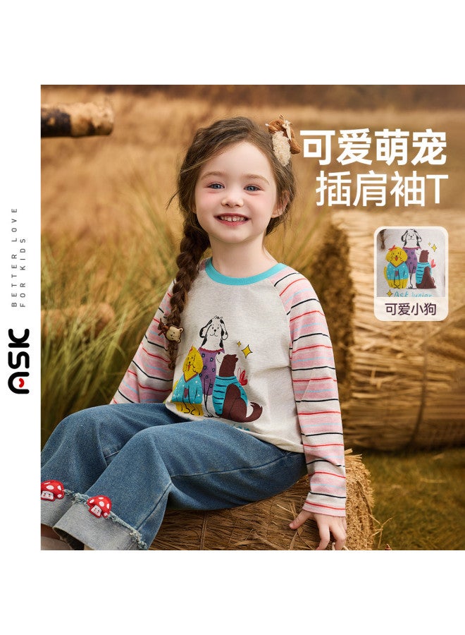 ASK JUNIOR Children's Long Sleeve T-shirt 2025 Autumn Kids Color Block Raglan Sleeve Base Layer Girl's Skin-friendly Top - Image 2