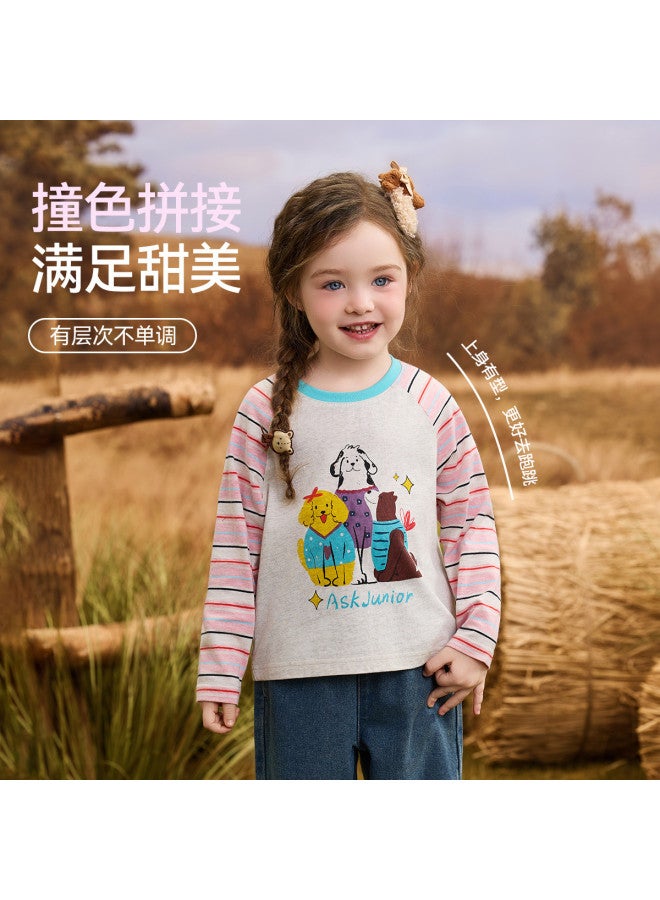 ASK JUNIOR Children's Long Sleeve T-shirt 2025 Autumn Kids Color Block Raglan Sleeve Base Layer Girl's Skin-friendly Top - Image 3