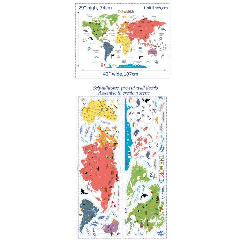 HomeEvolution Kids Educational Removable World Map Peel and Stick Large Wall Decals Stickers for Children Nursery Bedroom Living Roomâ€¦ - Image 4