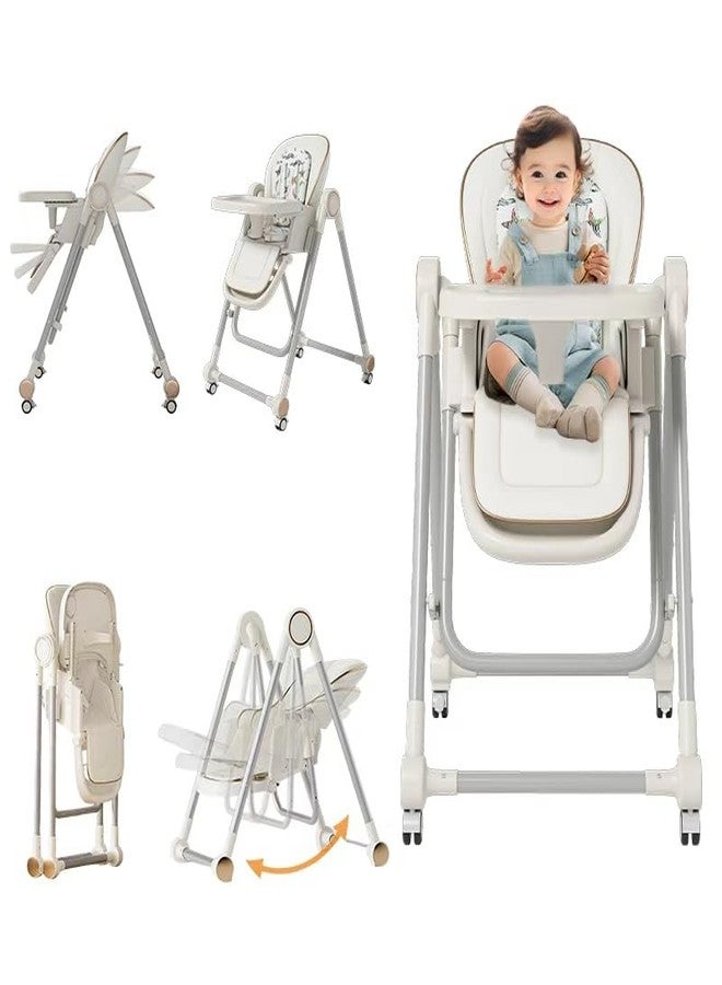 Nawahev 3 in 1 Baby High Chair, Portable Foldable Infant High Chair with Adjustable Height, Lockable Wheels, Baby Feeding Chair, Toddler Chair, Easy Clean Tray for Babies & Toddlers 12-36 Months - Image 1