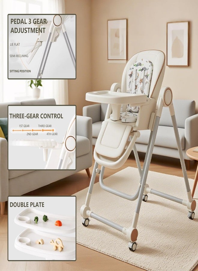 Nawahev 3 in 1 Baby High Chair, Portable Foldable Infant High Chair with Adjustable Height, Lockable Wheels, Baby Feeding Chair, Toddler Chair, Easy Clean Tray for Babies & Toddlers 12-36 Months - Image 4