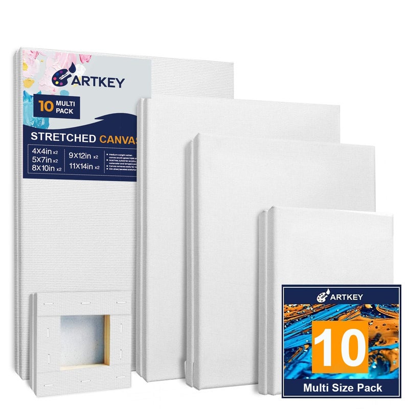 Stretched Canvases for Painting 4x4 5x7 8x10 9x12 11x14 Inch 10Pack 10 oz Triple Primed AcidFree 100 Cotton Blank Art Canvas for Oil Paint Acrylics Pouring  Wet Art Media Pour Painting