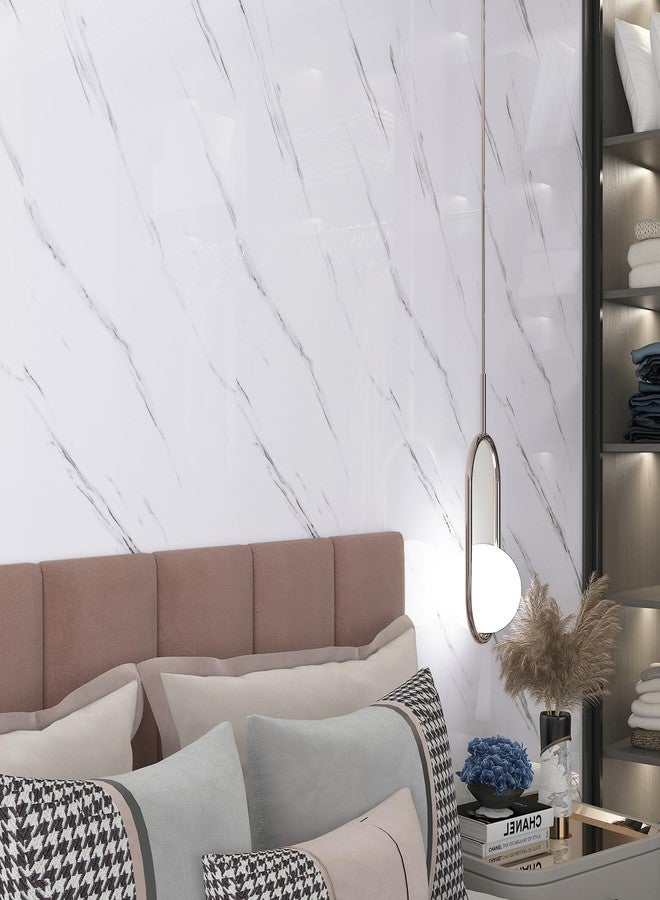 LaCheery White Marble Wall Panels Peel and Stick Marble Wallpaper for Bedroom TV Wall Panel Decor Living Room Self Adhesive Waterproof Foam Wall Paper for Interior Wall Decor Bathroom Shower 15.8"x80" - Image 2
