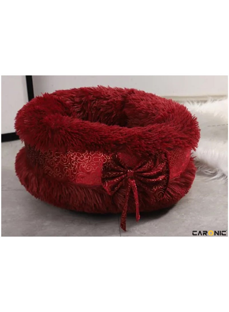 CARONIC Pet Round Bed Shape Calming Donut Dog Bed For Small Dog Faux Fur Cat Bed For Cat Comfortable And Soft 80Cm - Image 1