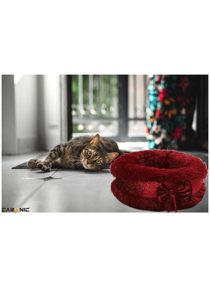 CARONIC Pet Round Bed Shape Calming Donut Dog Bed For Small Dog Faux Fur Cat Bed For Cat Comfortable And Soft 80Cm - Image 4
