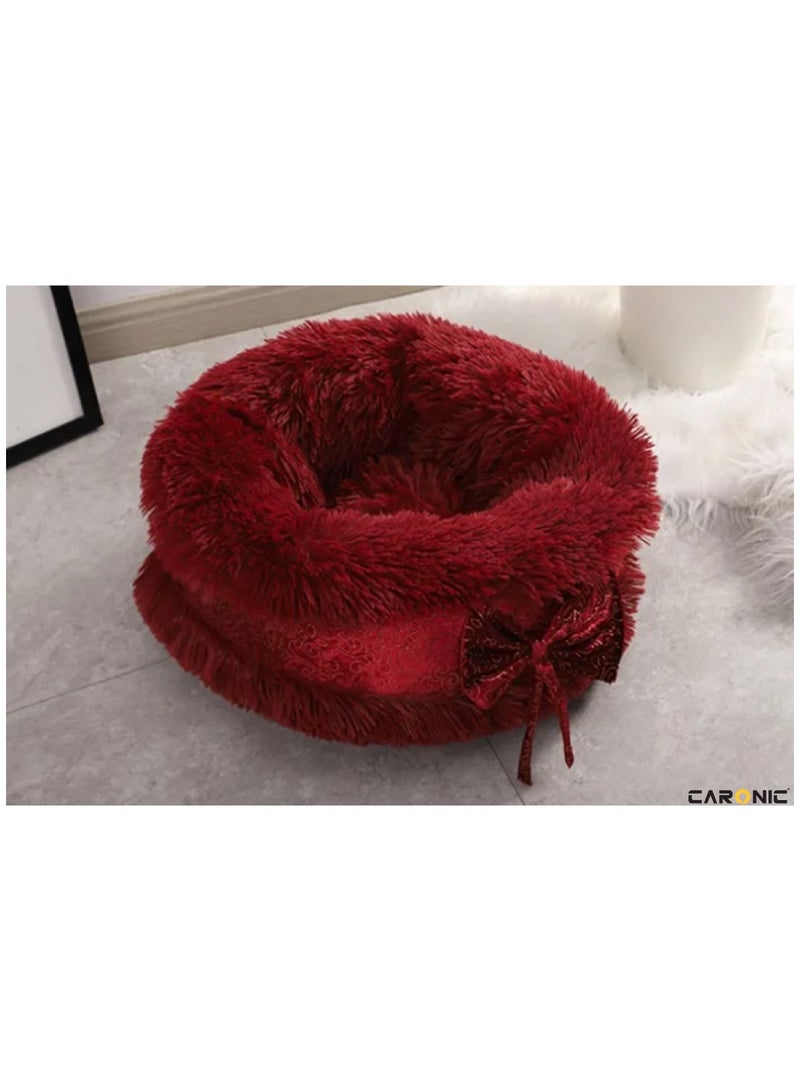 CARONIC Pet Round Bed Shape Calming Donut Dog Bed For Small Dog Faux Fur Cat Bed For Cat Comfortable And Soft 80Cm - Image 5