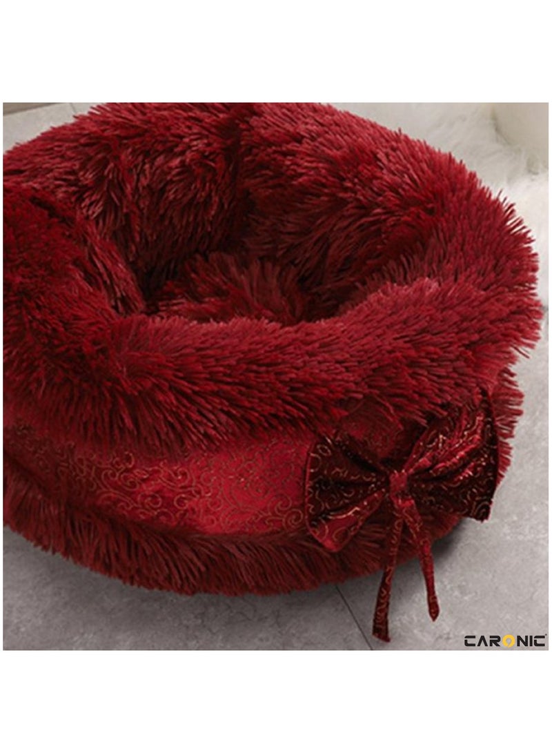 CARONIC Pet Round Bed Shape Calming Donut Dog Bed For Small Dog Faux Fur Cat Bed For Cat Comfortable And Soft 80Cm - Image 2