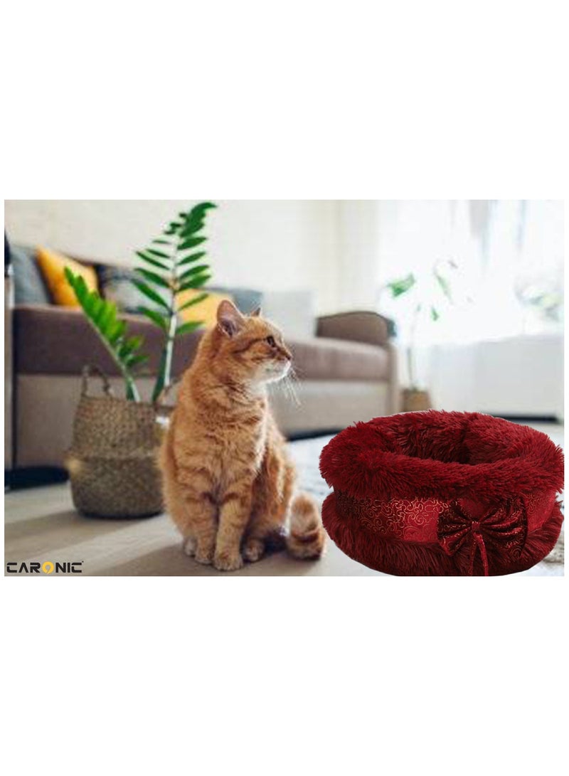 CARONIC Pet Round Bed Shape Calming Donut Dog Bed For Small Dog Faux Fur Cat Bed For Cat Comfortable And Soft 80Cm - Image 3