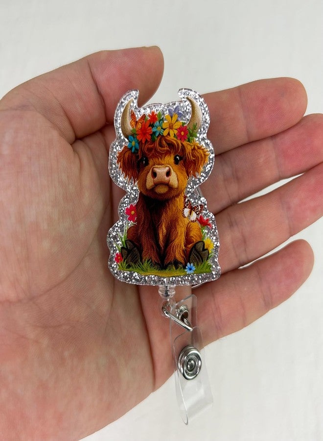 LEBEIGHT Cute Highland Cow Badge Reel Retractable for Nurse RN LPN Medical Worker & Nursing Student | Funny Animal Pediatric Cow Badge Holder with Alligator Clip & 24” Durable Nylon Retractable Cord | Acrylic - Image 3