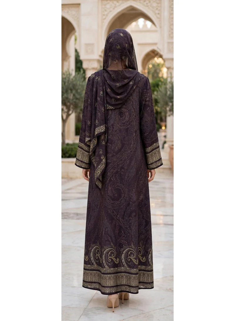 Ikkxa  Grand Paisley Tapestry Open-Front Flared Abaya for Women | Best Price UAE