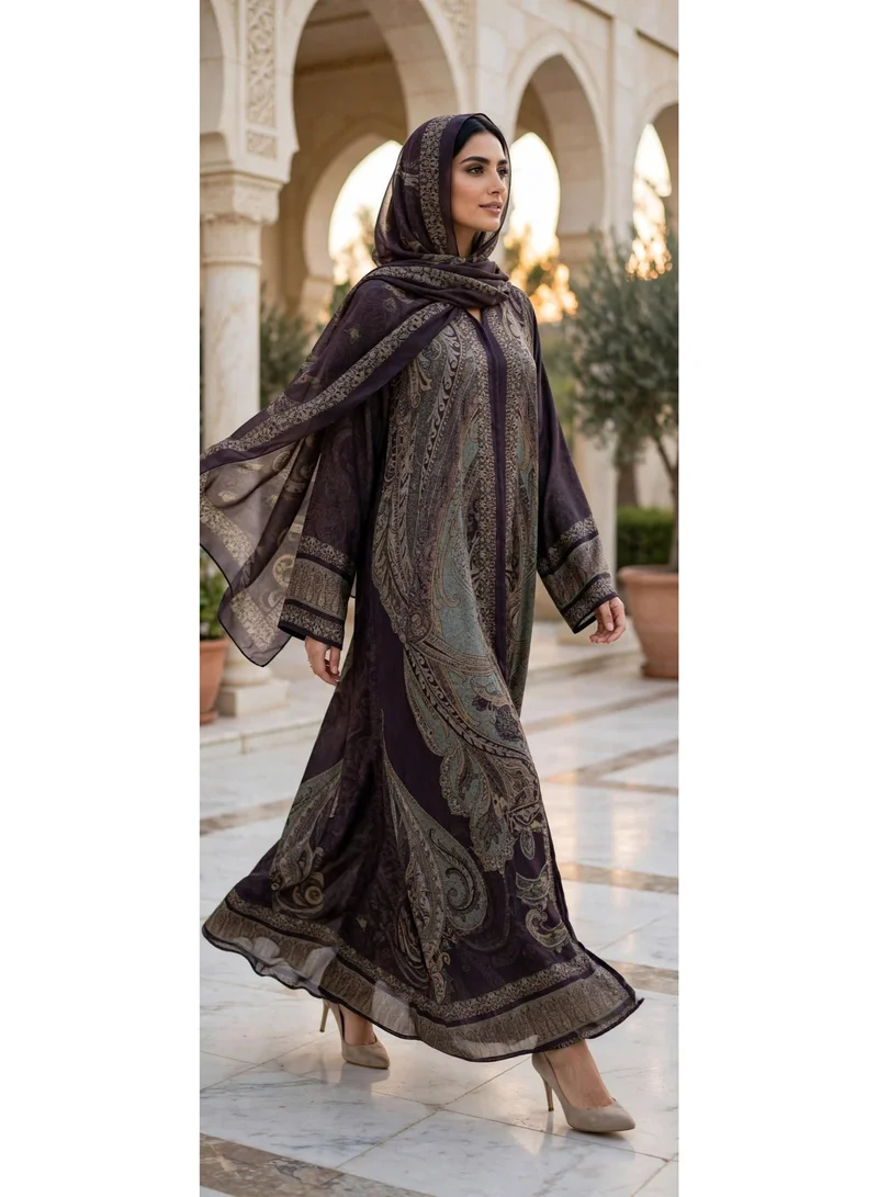 Ikkxa  Grand Paisley Tapestry Open-Front Flared Abaya for Women | Best Price UAE