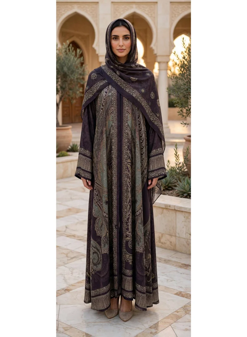 Grand Paisley Tapestry Open-Front Flared Abaya