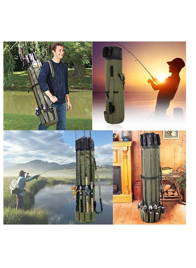 SYOSI Durable Canvas Fishing Rod & Reel Organizer Bag Travel Carry Case Bag- Holds 5 Poles & Tackle - Image 2