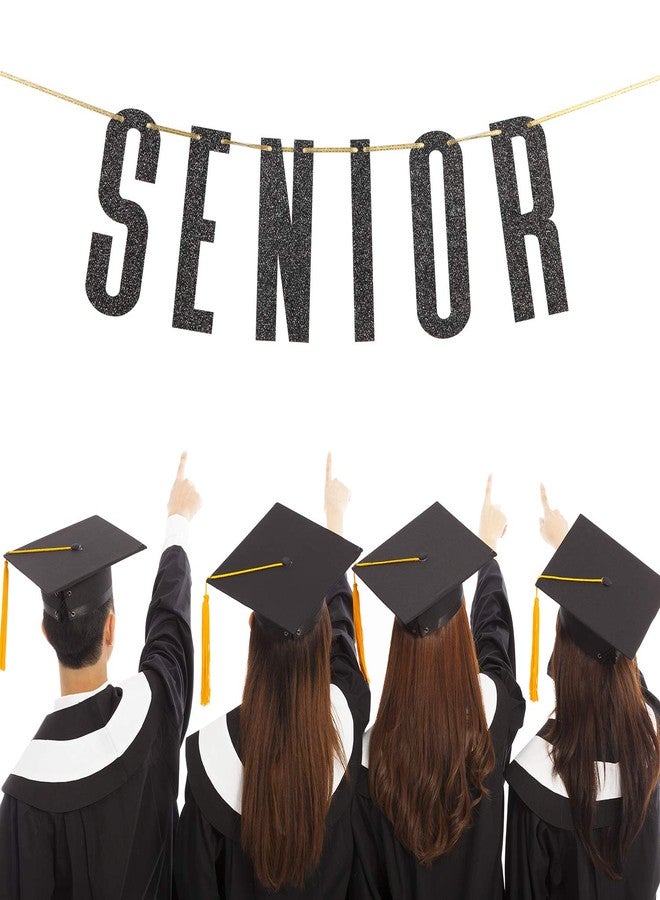 INNORU Black Glitter Senior Banner for Congrats Grad Banner - High School College Graduation Party Bunting Decoration - Image 3