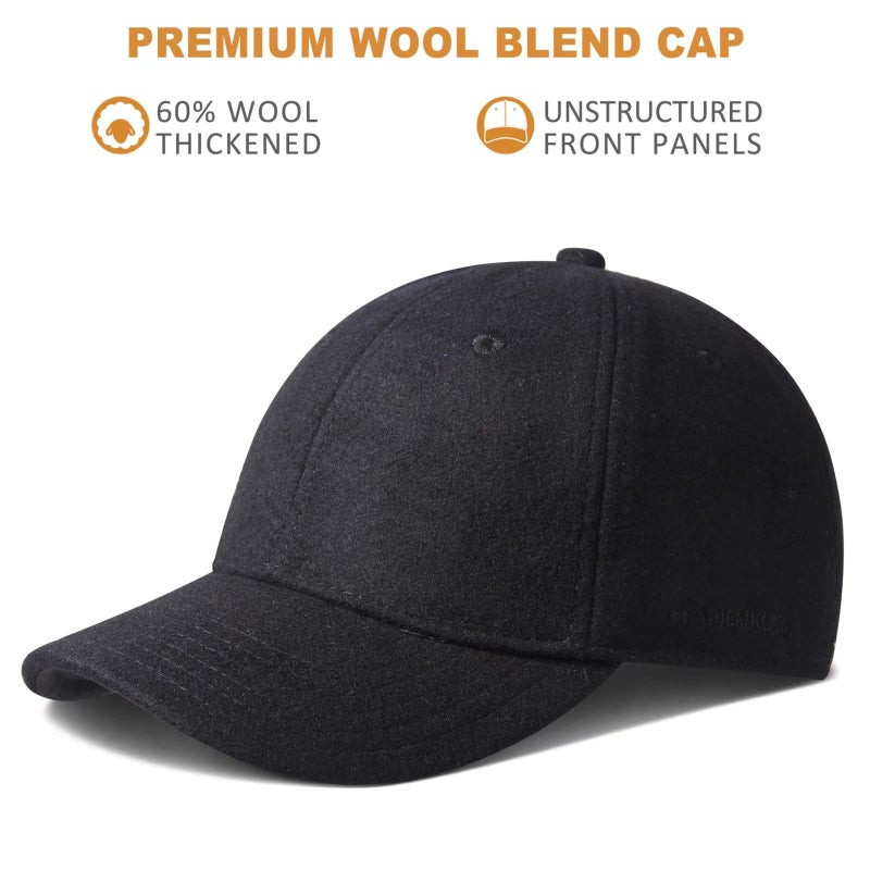 GADIEMKENSD Winter Baseball Caps Unstructured Wool Dad Hat Warm Trucker Hats Work Cap Workout Thick for Mens Womens 7-7 1/4 Black - Image 2