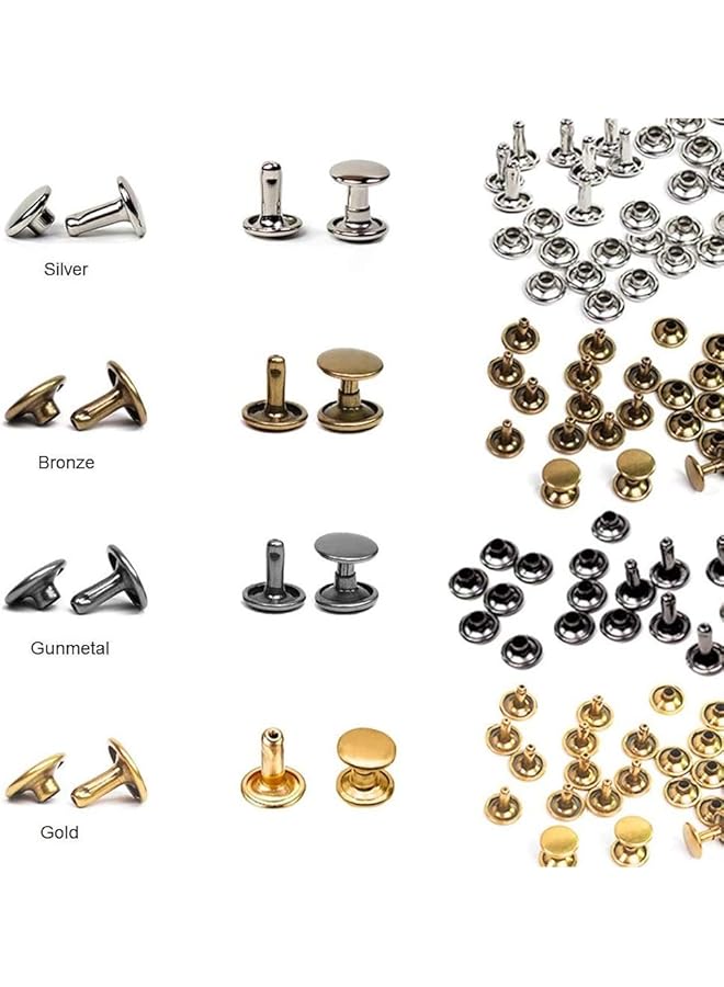 Leather Rivets Double Cap Rivet Tubular Metal Studs 2 Sizes With 3 Fixing Tool Kit For Leather Craft Repairs Diy Clothes Shoes Bags Belts Repair Decoration (240 Set, Gold, Silver, Bronze And Gunmetal)  - Image 2