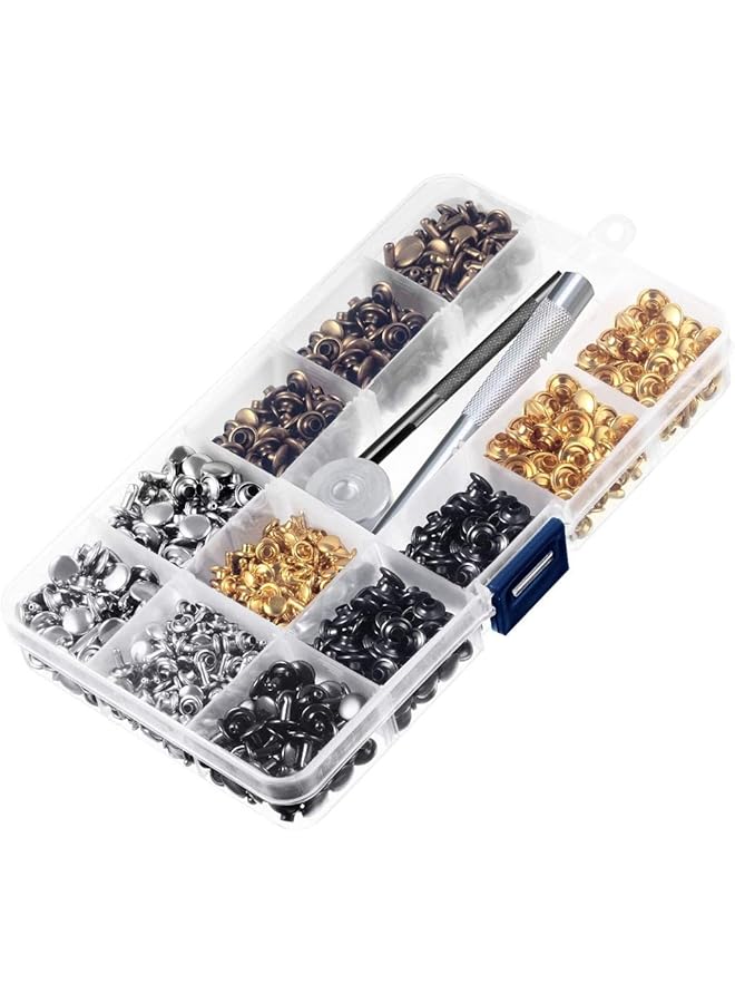 Leather Rivets Double Cap Rivet Tubular Metal Studs 2 Sizes With 3 Fixing Tool Kit For Leather Craft Repairs Diy Clothes Shoes Bags Belts Repair Decoration (240 Set, Gold, Silver, Bronze And Gunmetal)  - Image 4