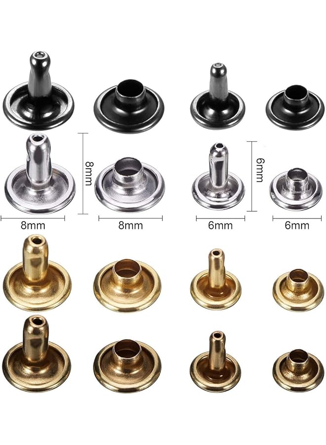 Leather Rivets Double Cap Rivet Tubular Metal Studs 2 Sizes With 3 Fixing Tool Kit For Leather Craft Repairs Diy Clothes Shoes Bags Belts Repair Decoration (240 Set, Gold, Silver, Bronze And Gunmetal)  - Image 3