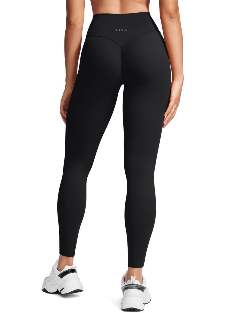 INGIA Womens High Waist No Front Seam Scrunch Butt Leggings Workouts 25 Inches V-Back Scrunch Booty Gym Yoga Pants Black Small - Image 1