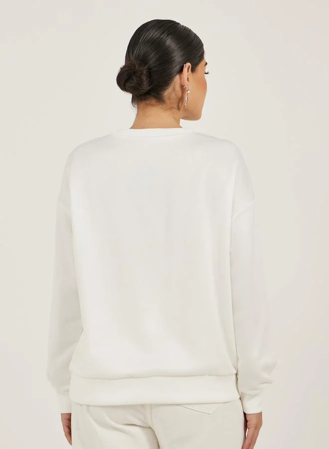 Take Two Solid Dropped Shoulder T-Shirt with 3D Corsage Detail by Styli