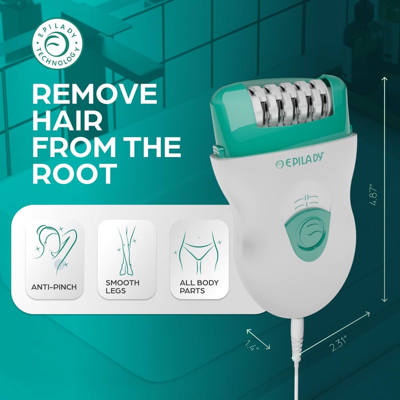 Epilady Speed Corded Epilator for Women â€“ Dual-Speed 40-Disc Root Hair Removal Device for Legs, Underarms and Bikini Area Compact Waterproof Anti-Pinch Design for Smooth Long-Lasting Results - Image 2