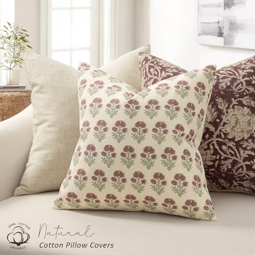 DKwizme Farmhouse Floral Pillow Covers 18x18 Set of 2, Country Botanical Throw Pillow Cover for Sofa Couch Bed Living Room, Rustic Vintage Flower Cushion Covers Cottage Home Decor,Rust Meadow - Image 2