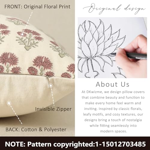 DKwizme Farmhouse Floral Pillow Covers 18x18 Set of 2, Country Botanical Throw Pillow Cover for Sofa Couch Bed Living Room, Rustic Vintage Flower Cushion Covers Cottage Home Decor,Rust Meadow - Image 3