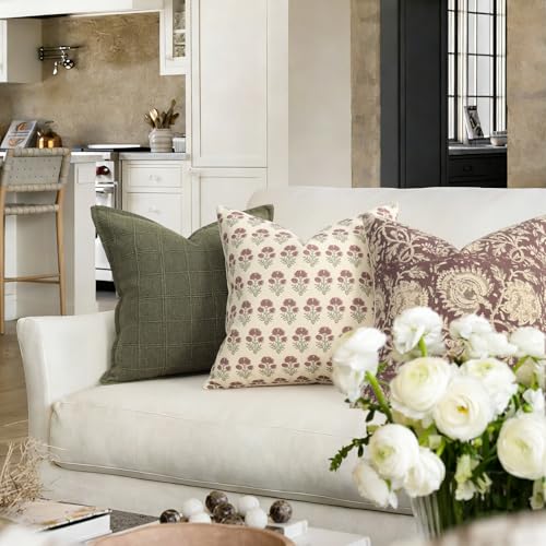 DKwizme Farmhouse Floral Pillow Covers 18x18 Set of 2, Country Botanical Throw Pillow Cover for Sofa Couch Bed Living Room, Rustic Vintage Flower Cushion Covers Cottage Home Decor,Rust Meadow - Image 5